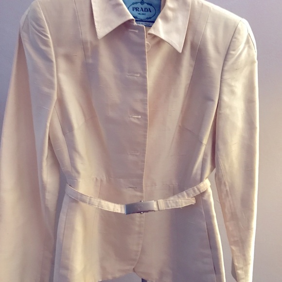 Prada Jackets & Blazers - 1994 PRADA Off White Silk SUIT JACKET with Matching PRADA BELT.
